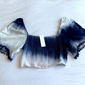 Blue and white tie dye cropped shirt